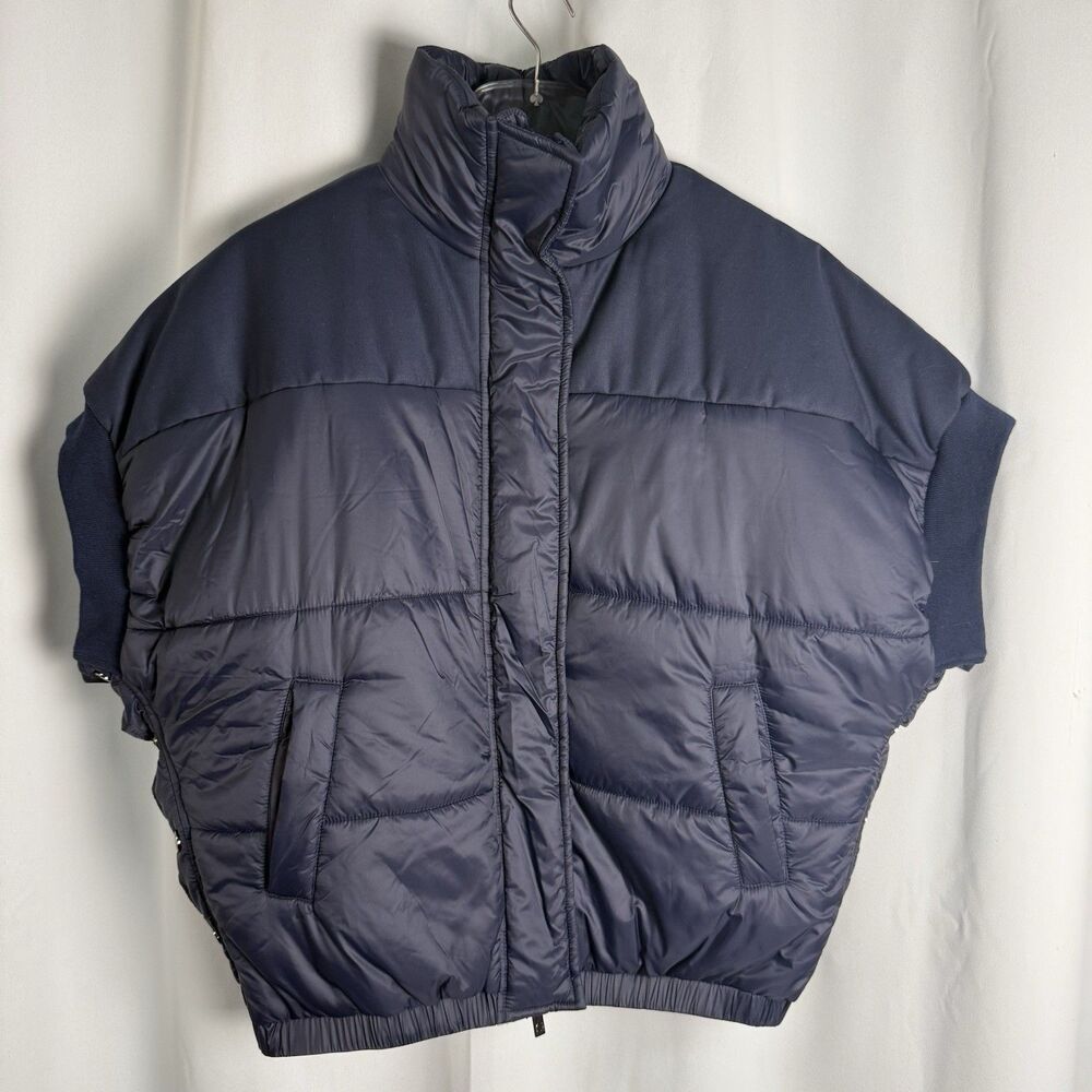 Anatomie Oversized Side Snap Waist Cincher Quilted Puffer Vest In Navy Sz XS